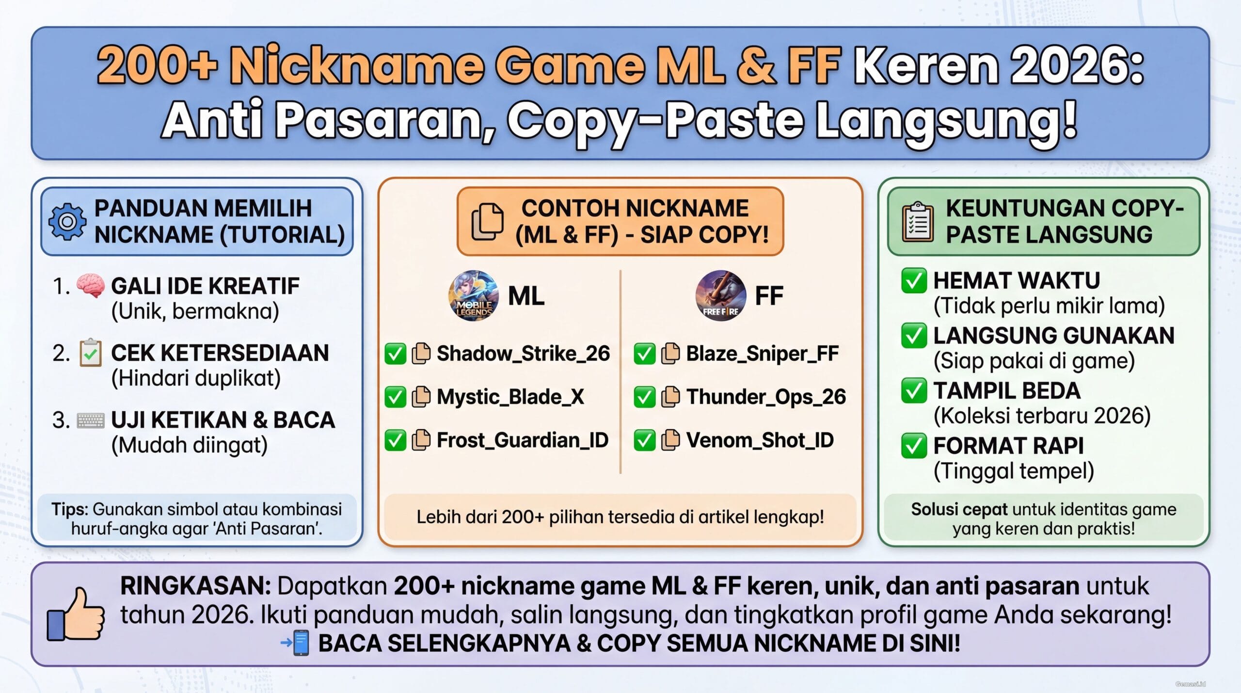 200+ Nickname Game ML & FF Keren 2026: Anti Pasaran, Copy-Paste Langsung!