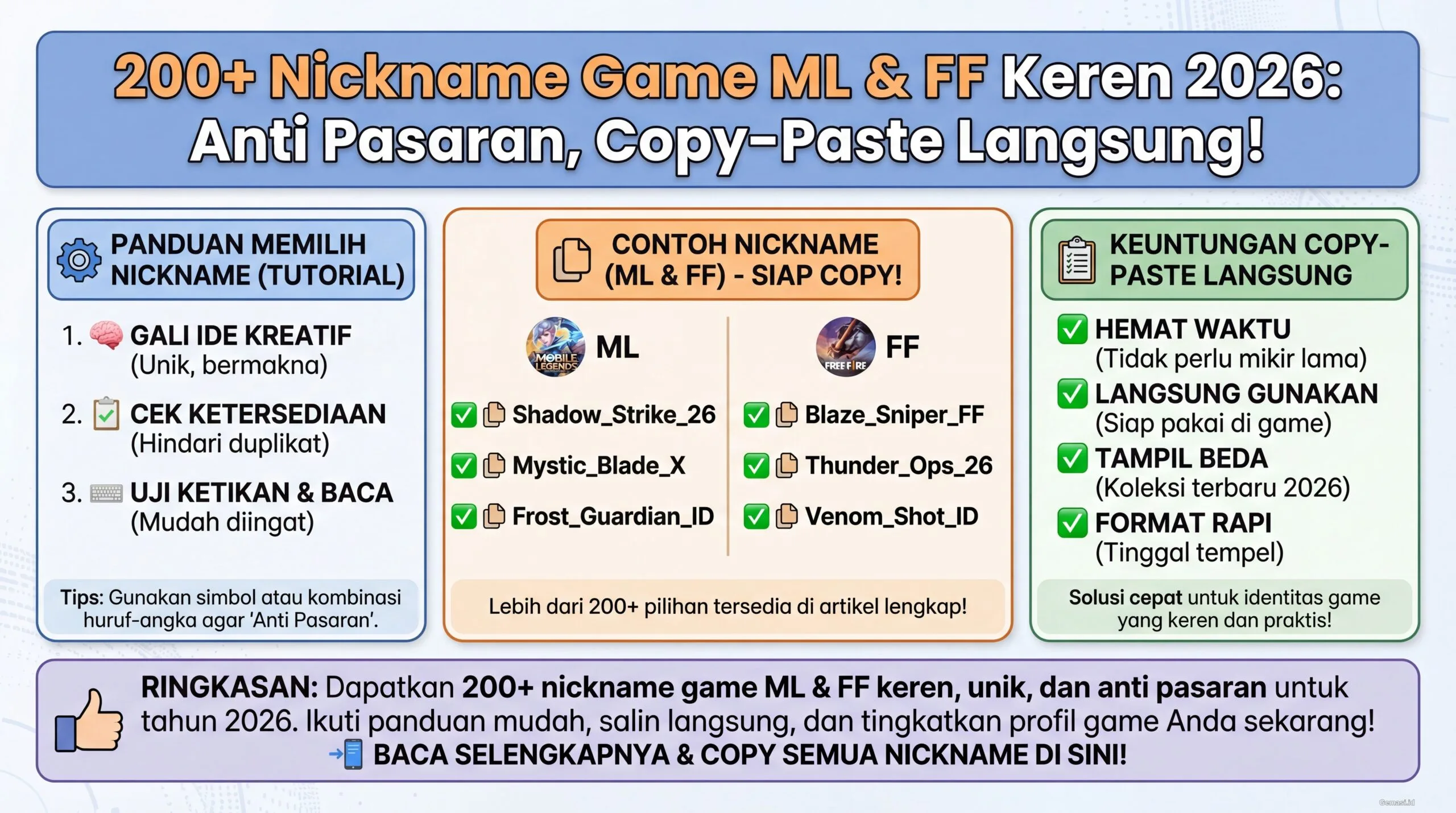 200+ Nickname Game ML & FF Keren 2026: Anti Pasaran, Copy-Paste Langsung!